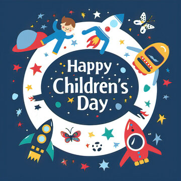 Global Celebration of Children's Day. Illustration Featuring Happy Children Enjoying Fun and Togetherness, Promoting Education and Friendship in a Colourful and Joyful Event