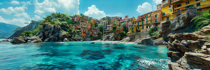 Wall Mural - Colorful Houses in Portofino, Italy, Nestled Along a Scenic Mediterranean Coast, Exemplifying Luxurious Seaside Living