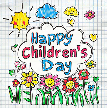 Global Celebration of Children's Day. Illustration Featuring Happy Children Enjoying Fun and Togetherness, Promoting Education and Friendship in a Colourful and Joyful Event