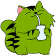 green fat cat is enjoying drinking delicious ice