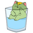 overheated fat cat soaking in a glass of cold water