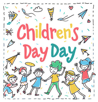 Global Celebration of Children's Day. Illustration Featuring Happy Children Enjoying Fun and Togetherness, Promoting Education and Friendship in a Colourful and Joyful Event