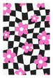 Psychedelic Checkerboard. Waves groovy background with funky flowers. Hippie wallpaper in Y2k style. Retro vector illustration. Distorted geometric pattern. Twisted chessboard.