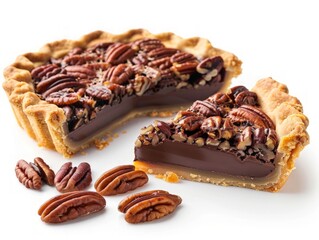 Wall Mural - American pecan pie with dark chocolate 