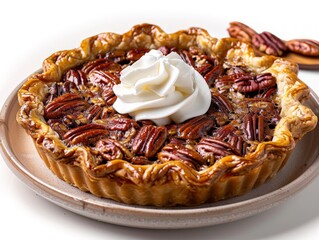 Wall Mural - Canadian maple pecan pie with whipped cream 