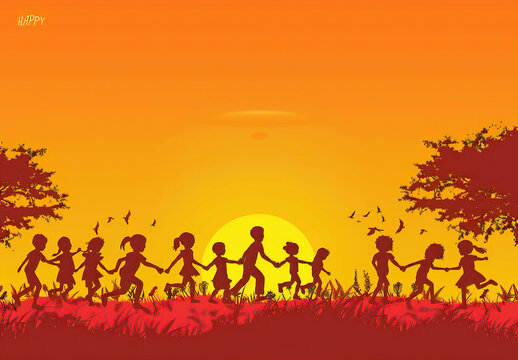 Global Celebration of Children's Day. Illustration Featuring Happy Children Enjoying Fun and Togetherness, Promoting Education and Friendship in a Colourful and Joyful Event