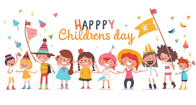 Global Celebration of Children's Day. Illustration Featuring Happy Children Enjoying Fun and Togetherness, Promoting Education and Friendship in a Colourful and Joyful Event