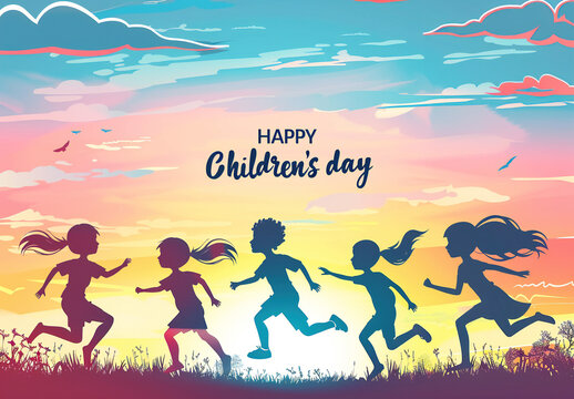 Global Celebration of Children's Day. Illustration Featuring Happy Children Enjoying Fun and Togetherness, Promoting Education and Friendship in a Colourful and Joyful Event