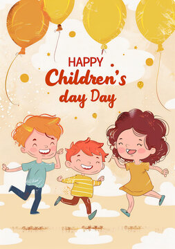 Global Celebration of Children's Day. Illustration Featuring Happy Children Enjoying Fun and Togetherness, Promoting Education and Friendship in a Colourful and Joyful Event