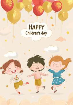 Global Celebration of Children's Day. Illustration Featuring Happy Children Enjoying Fun and Togetherness, Promoting Education and Friendship in a Colourful and Joyful Event