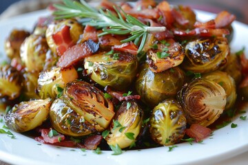 Wall Mural - Canadian maple roasted brussels sprouts with crispy bacon
