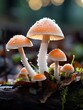 Mushrooms with morning dew in the forest