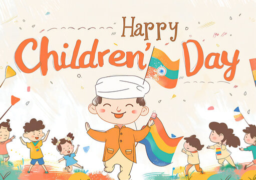 Global Celebration of Children's Day. Illustration Featuring Happy Children Enjoying Fun and Togetherness, Promoting Education and Friendship in a Colourful and Joyful Event