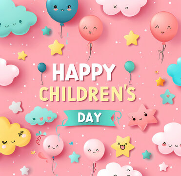 Global Celebration of Children's Day. Illustration Featuring Happy Children Enjoying Fun and Togetherness, Promoting Education and Friendship in a Colourful and Joyful Event