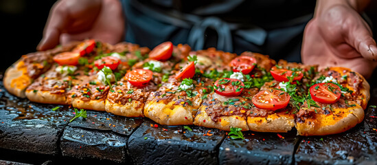 Pide is a Turkish flatbread similar to pizza, topped with various ingredients such as minced meat (kiymali pide), cheese (kasarli pide), or vegetables