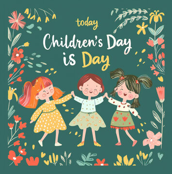 Global Celebration of Children's Day. Illustration Featuring Happy Children Enjoying Fun and Togetherness, Promoting Education and Friendship in a Colourful and Joyful Event