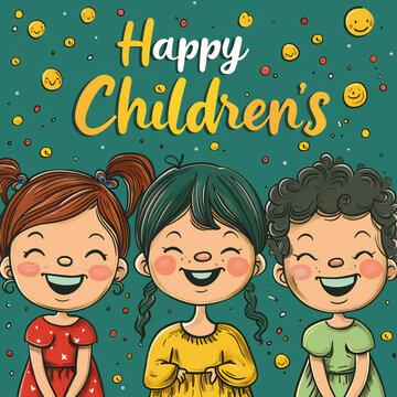 Global Celebration of Children's Day. Illustration Featuring Happy Children Enjoying Fun and Togetherness, Promoting Education and Friendship in a Colourful and Joyful Event