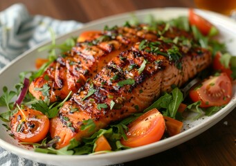 Wall Mural - Grilled Salmon with Salad