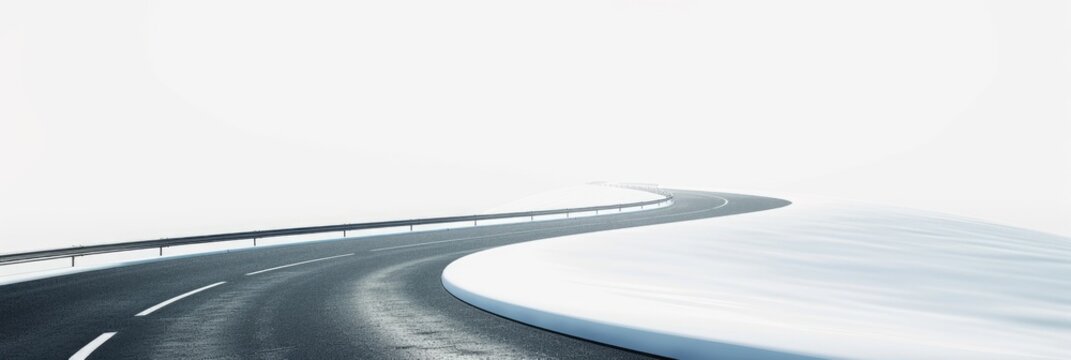 Empty Two-Way Road with Long Winding Curve. 3D rendering of a Travel and Transportation concept