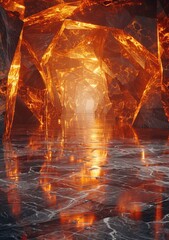 Poster - futuristic sci-fi tunnel made of glowing orange crystals