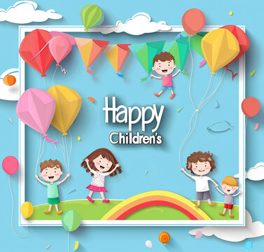 Global Celebration of Children's Day. Illustration Featuring Happy Children Enjoying Fun and Togetherness, Promoting Education and Friendship in a Colourful and Joyful Event