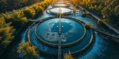 Sewage treatment plant with beautiful sunset