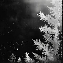 Canvas Print - Black and white photo of frost on a window