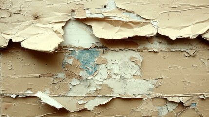 Wall Mural - Close-up photo of peeling beige paint