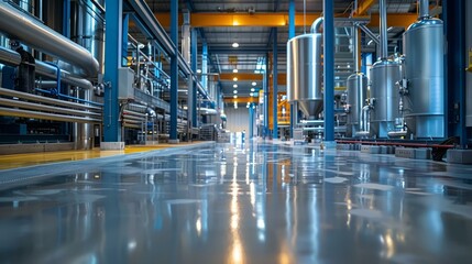 Wall Mural - Modern factory interior with large metal vats and pipes