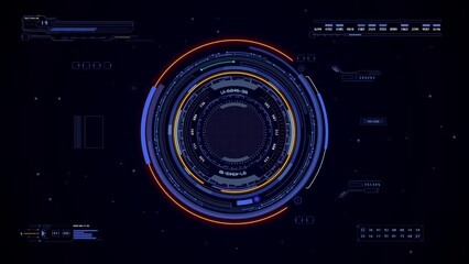 Leinwandbilder - HUD futuristic spinning circle crosshair element with digital data, chart for business development, game, technology 4K motion