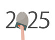  happy new year 2025. 2025 with hand holding a trowel plastering 