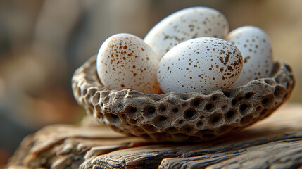 Wall Mural - nest with eggs HD 8K wallpaper on wooden background Stock Photographic Image