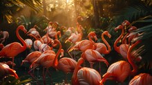Visualize A Group Of Flamingos Engaging In A Synchronized Dance Routine From An Innovative Birds Eye View