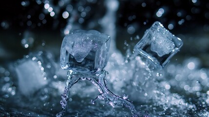 Wall Mural - ice cubes with water in the ice glass abstract background in ultra hd 