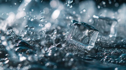 Wall Mural - ice cubes with water in the ice glass abstract background in ultra hd 