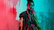Step into a post-apocalyptic chic world where tattered couture meets avant-garde silhouettes Visualize a desaturated palette contrasting with bursts of vivid neon hues