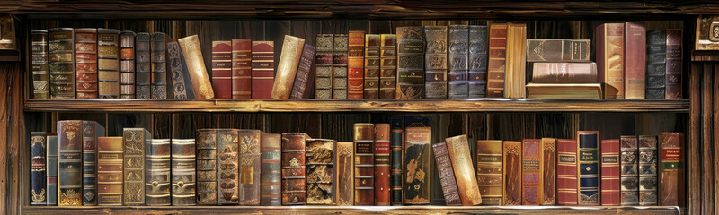 Wall Mural - antique books in shelves, library books for study, used as background 