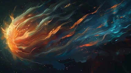 Wall Mural - Fiery Cosmic Phenomenon: Abstract Space Art Illustration