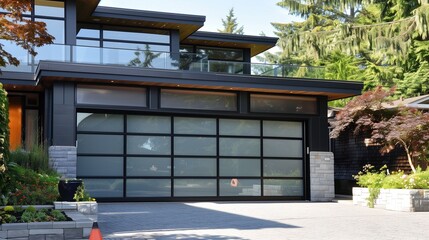 Glass garage door with aluminum framing and frosted or tinted panels