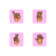 Hand gesture line icon set. Five, three, crossed fingers, fist with elongated little finger. Gesturing concept. Can be used for topics like communication, deaf language. Vector illustration for app