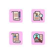HR line icon set. Graduate diploma, searching for personnel, social network, signing application for job. Human resources concept. Can be used for topics like job, business. Vector illustration