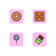 Sweets line icon set. Cookie, chocolate, doughnut, lollipop. Dessert concept. Can be used for topics like candy, food. Vector illustration for web design and app
