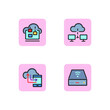 Cloud storage line icon set. Transferring data, downloading files, cloud and Wi-Fi network. Modern technology concept. Can be used for topics like service, data, equipment. Vector illustration