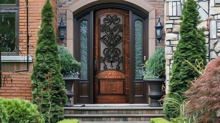 Wall Mural - Wood and wrought iron door with a Mediterranean-inspired design