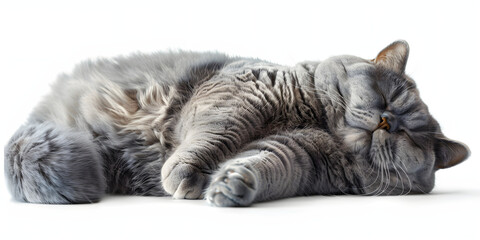 Wall Mural - shorthair cat sleeping on white background, International Cat Day