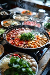 Wall Mural - A delicious hot pot with various ingredients