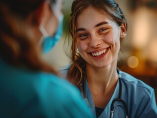 Sticker - Portrait of a smiling female doctor or nurse wearing a stethoscope