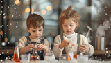 Fototapeta Desenie - Little children conducting chemistry experiment in science classroom