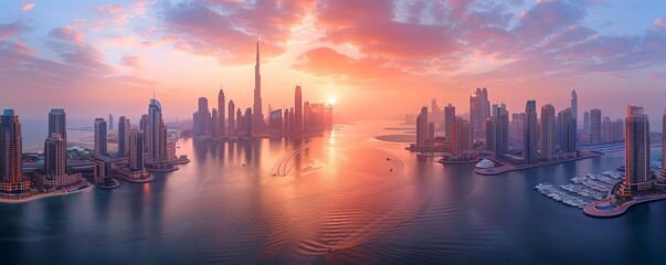 Wall Mural - Aerial view of Dubai Marina at sunset, Dubai, United Arab Emirates.