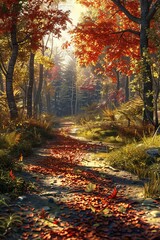 Wall Mural - The path through the autumn woods